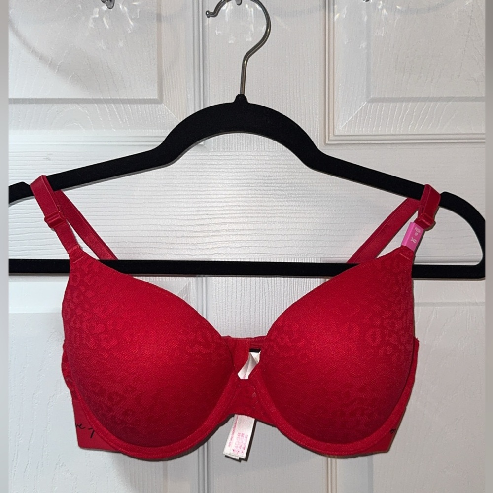 PINK Victoria's Secret Red Cheetah Laced Push Up Bra